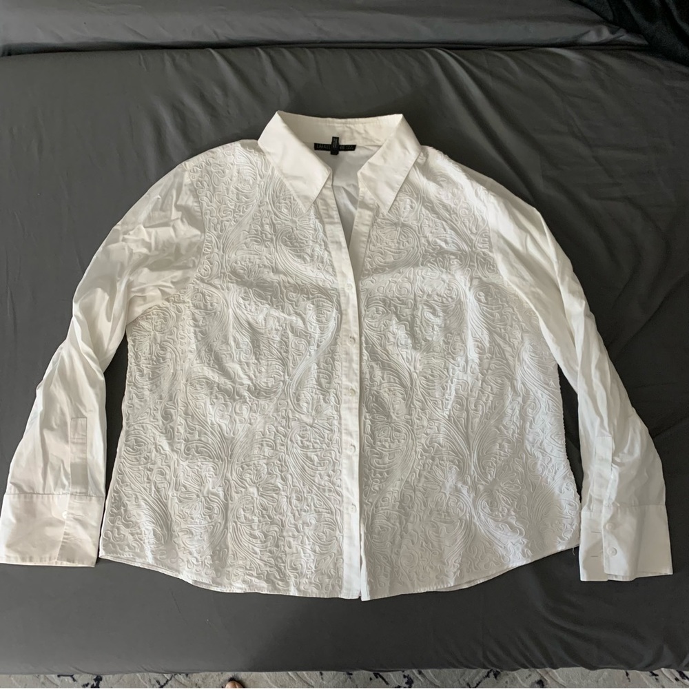 Lafayette 148 New York White Embroidered Button Down Shirt